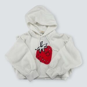 Levi's White Cropped Hoodie Strawberry Graphic Pullover Medium NWT